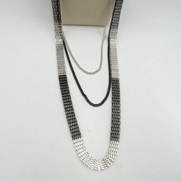 Avon Lolita Necklace Multilayer Mesh Chain Black Silver 28" Signature Collection - Picture 4 of 7